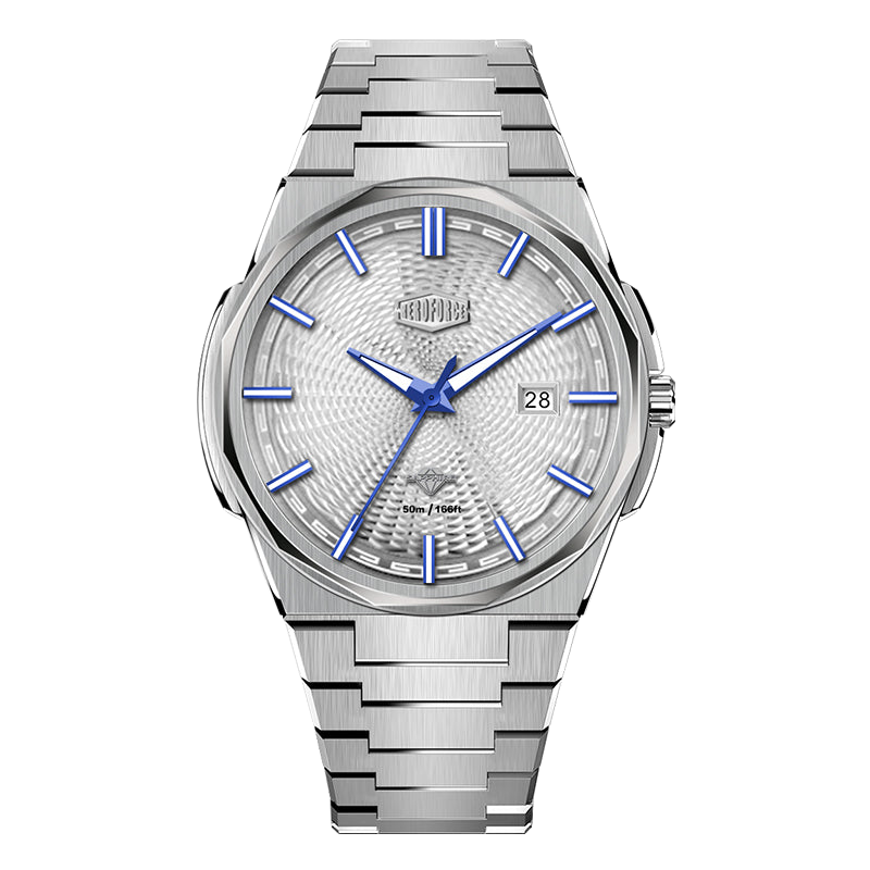 white dial blue accents