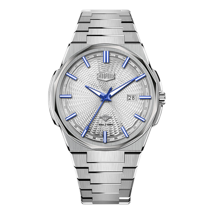 white dial blue accents