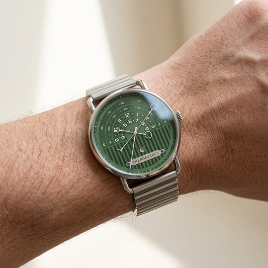 HeroForce 5005B watch on wrist green dial