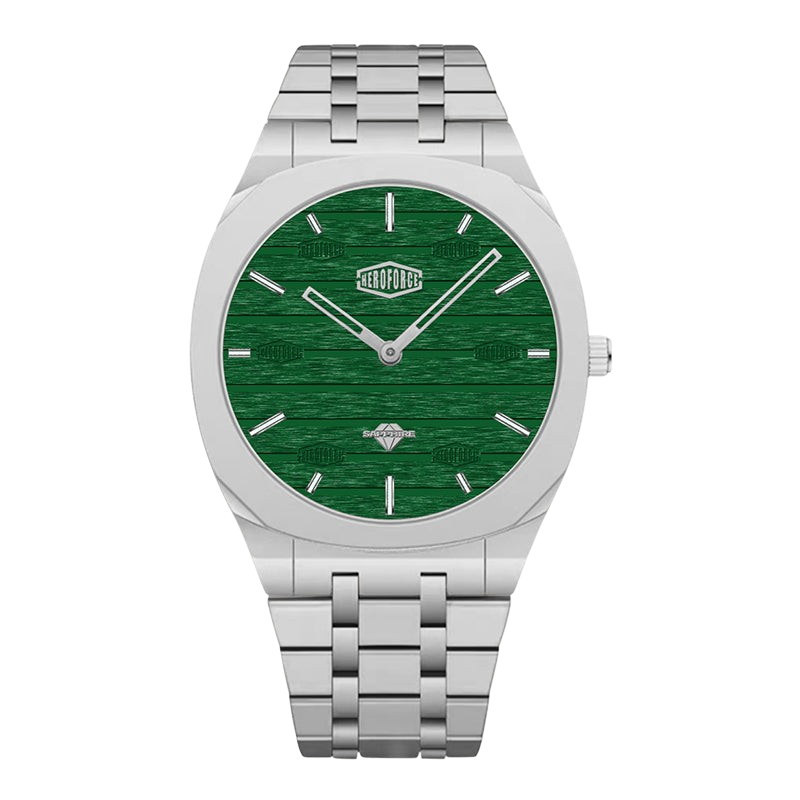 green dial steel watch