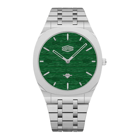 green dial steel watch