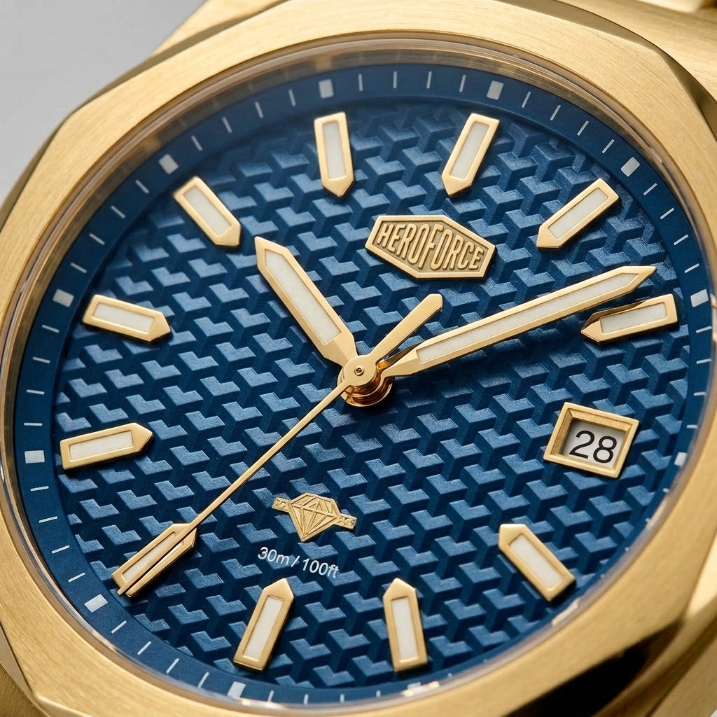 HeroForce 5041 Luxury Ana - 3D mosaic dial, mineral crystal, analog watch, quiet luxury