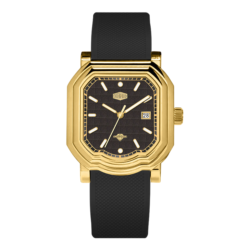 HeroForce 5051P Black Strap Light Edition – Men’s Square Business Watch gold case black dial