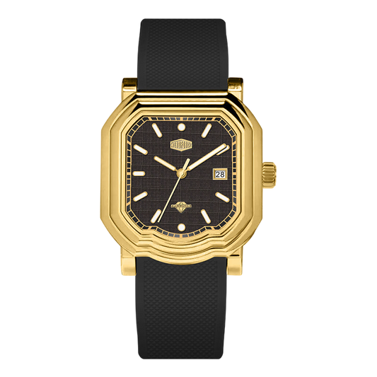 HeroForce 5051P Black Strap Light Edition – Men’s Square Business Watch gold case black dial