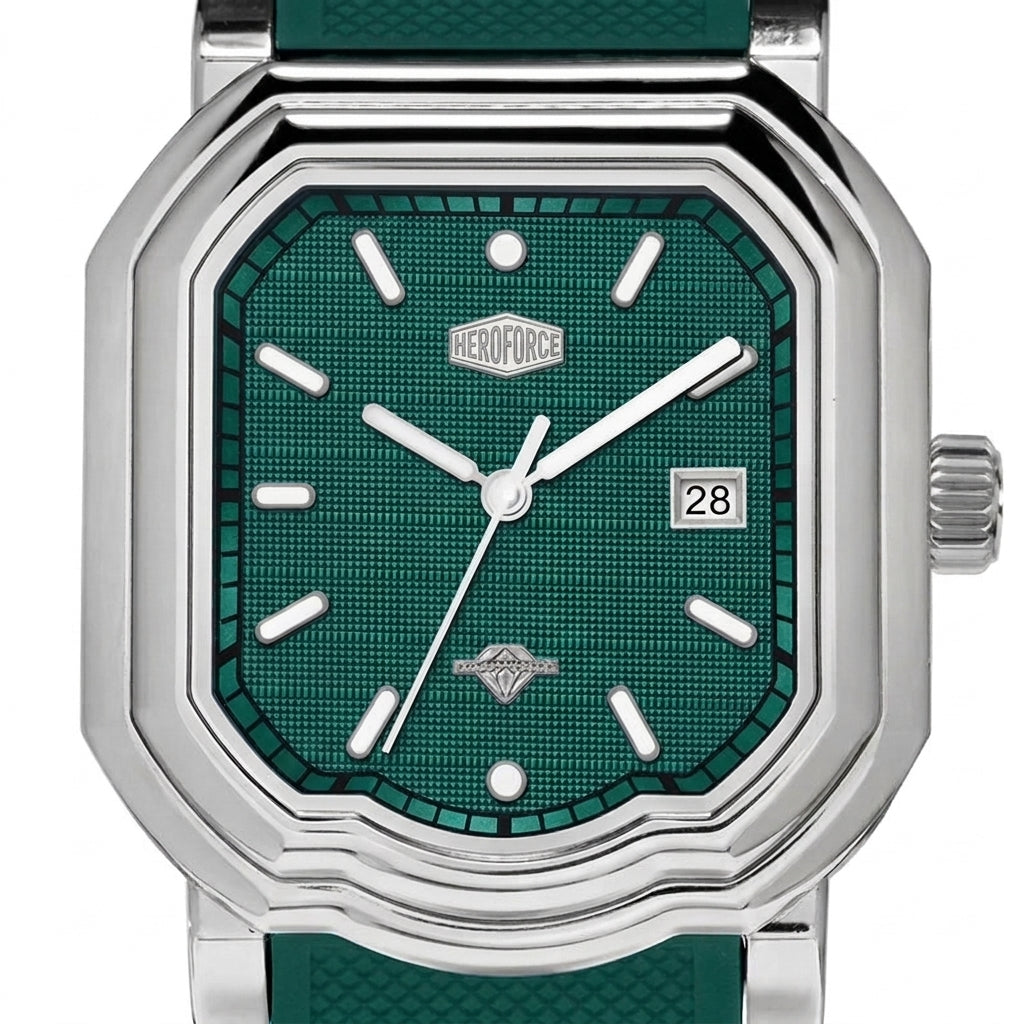 HeroForce 5051P Men's Squ - macro dial, luxury, sharp, white background