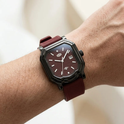 HeroForce 5051P Red Strap Edition - A close-up of a wrist wearing a red watch