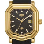 HeroForce 5051P Black Strap Light Edition – Men’s Square Business Watch gold case black dial close-up