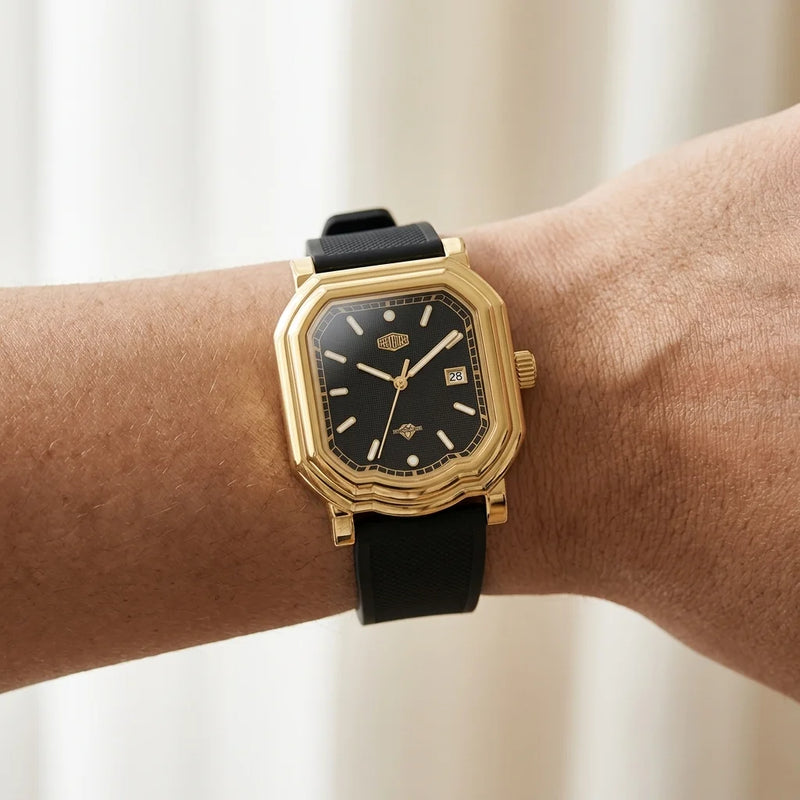 HeroForce 5051P Black Strap Light Edition – Men’s Square Business Watch gold watch on wrist