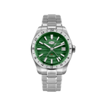 A HeroForce wristwatch with a green dial and a silver stainless steel link bracelet, shown against a plain white background.