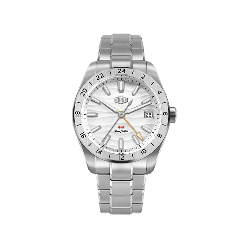 HeroForce 5056 Silver Light Edition GMT Stainless Steel Quartz Watch - white dial, steel watch, front view