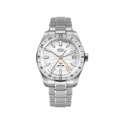 HeroForce 5056 Silver Light Edition GMT Stainless Steel Quartz Watch - white dial, steel watch, front view