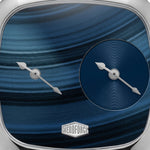 Close-up of a watch dial with a blue marbled or swirled face, silver sword-shaped hands, a smaller matching blue circular subdial, and a visible HEROFORCE logo at the bottom.