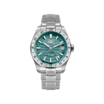 HeroForce 5056 Silver Light Edition GMT Stainless Steel Quartz Watch - teal blue dial, steel watch, front view