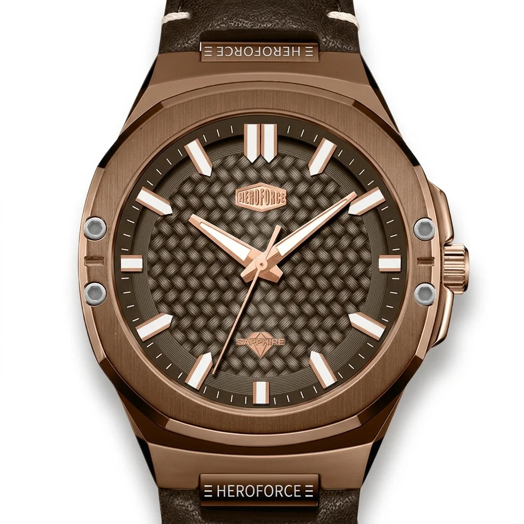 Heroforce 5033B Brown Edition - luxury watch dial, sharp detail, macro