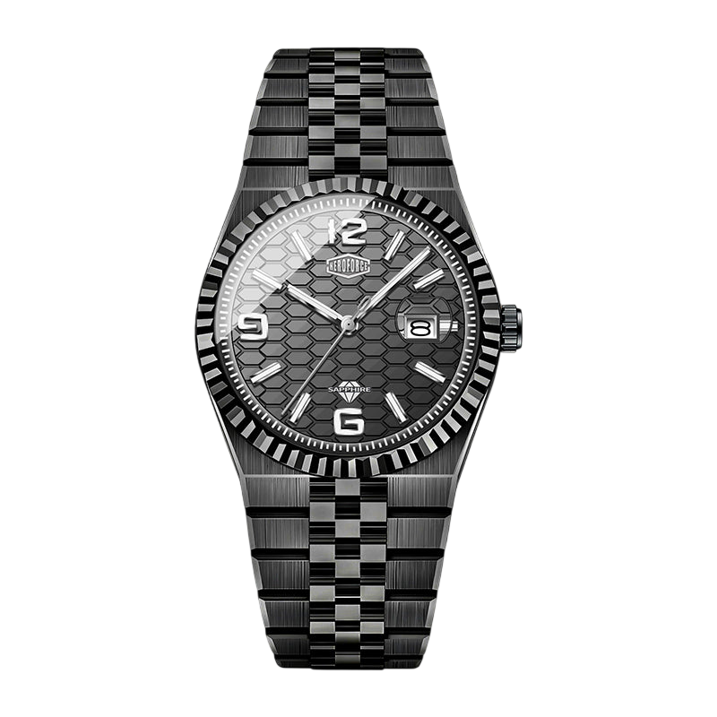 Heroforce 5036B Ocean Wave Arabic Dial Watch - black grey dial, honeycomb pattern, white markers