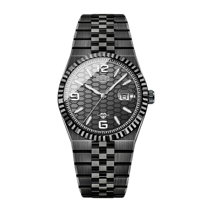 Heroforce 5036B Ocean Wave Arabic Dial Watch - black grey dial, honeycomb pattern, white markers