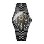 Heroforce 5036B Ocean Wave Arabic Dial Watch - black honeycomb dial, gold accents, front view