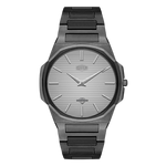 HeroForce 5037A black watch, grey striped dial, silver markers