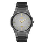 HeroForce 5037A black watch, grey striped dial, gold markers