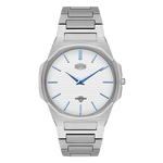 Heroforce 5037A Luxury Octagonal Watch Silver Steel Light Edition white dial blue accents