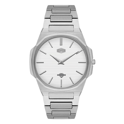 Heroforce 5037A Luxury Octagonal Watch Silver Steel Light Edition white dial silver accents