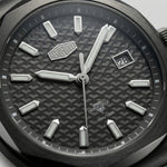 Macro view of HeroForce 5041 Men's Watc - textured dial, sharp indices, subdials