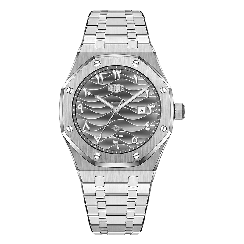 grey dial steel watch