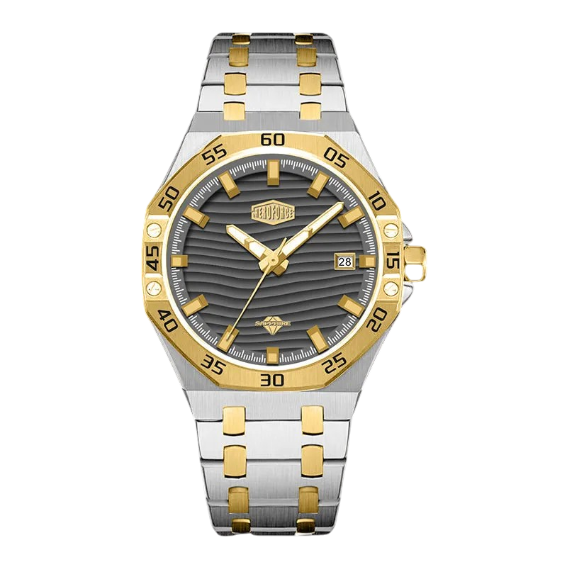 grey wavy dial, two-tone watch