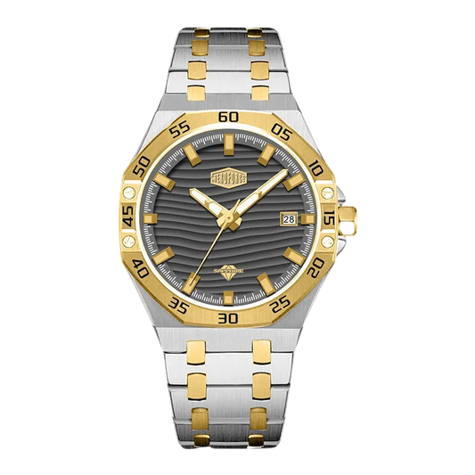 grey wavy dial, two-tone watch