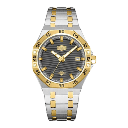 grey wavy dial, two-tone watch