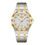 white wavy dial, gold accents