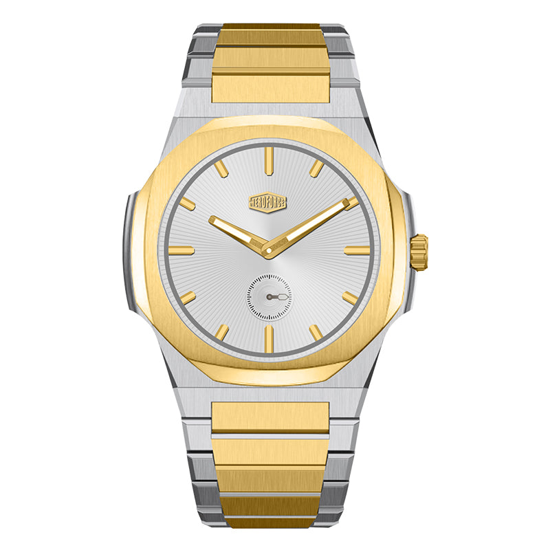 two-tone watch, silver dial, gold accents