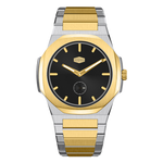 Silver and Gold Stainless Steel Watch with Black Dial and Small Seconds