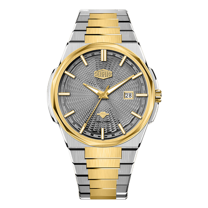 Silver and Gold Stainless Steel Watch with Grey Textured Dial