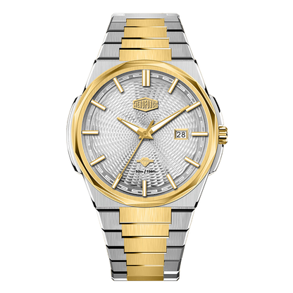 Silver and Gold Stainless Steel Watch with Silver Textured Dial