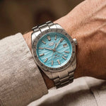 light blue dial wrist shot