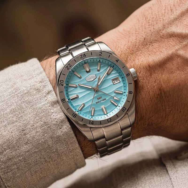 light blue dial wrist shot
