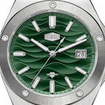 Upclose - Stainless steel wristwatch with a green wave patterned 