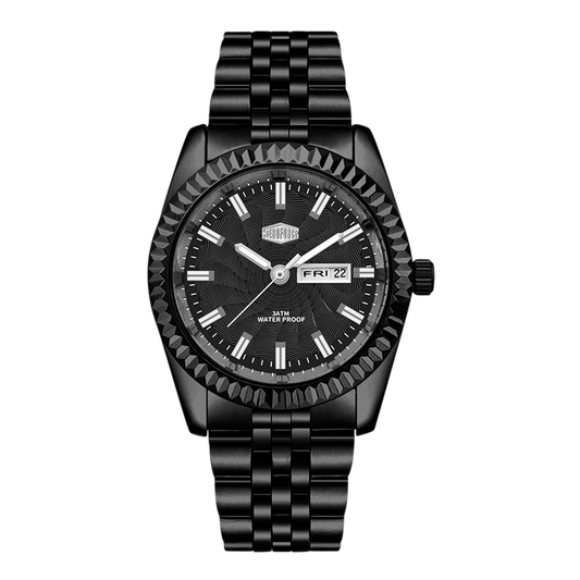 black dial all black watch