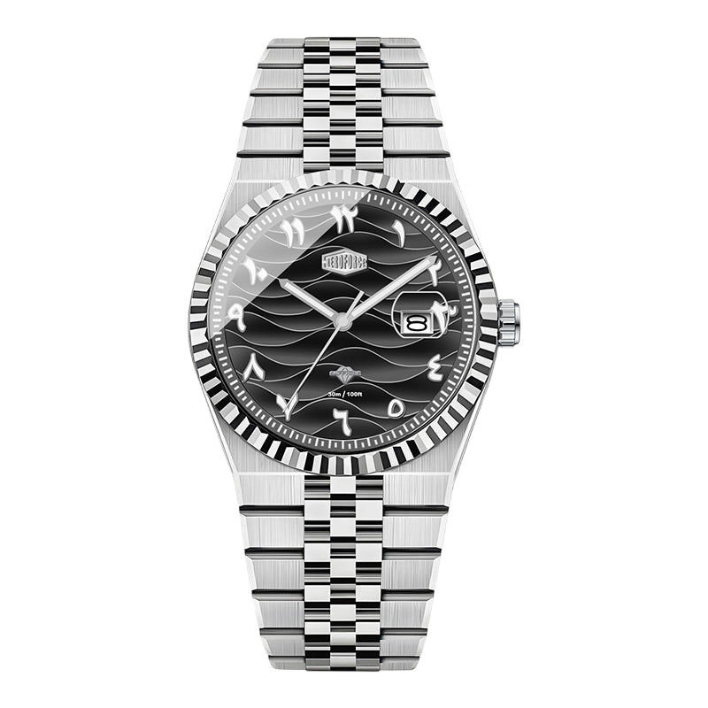 black dial arabic numerals
