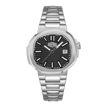 black dial steel watch
