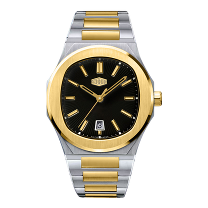 black dial, two-tone bracelet