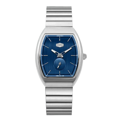 blue dial metal watch