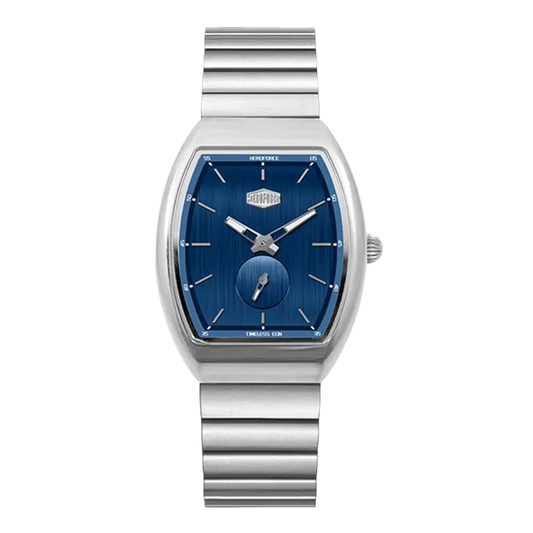 blue dial metal watch