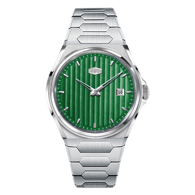 bright green dial, steel bracelet
