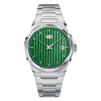 bright green dial, steel bracelet