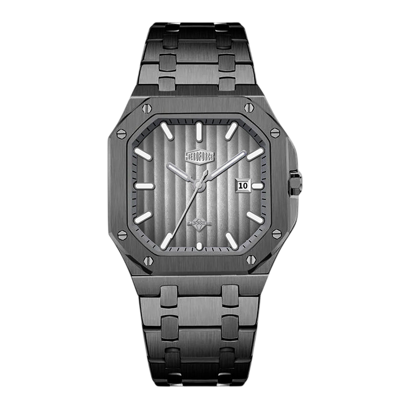 dark grey watch silver