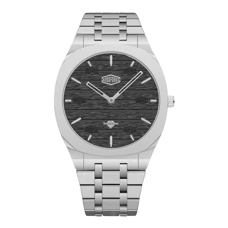 front Black wood dial watch