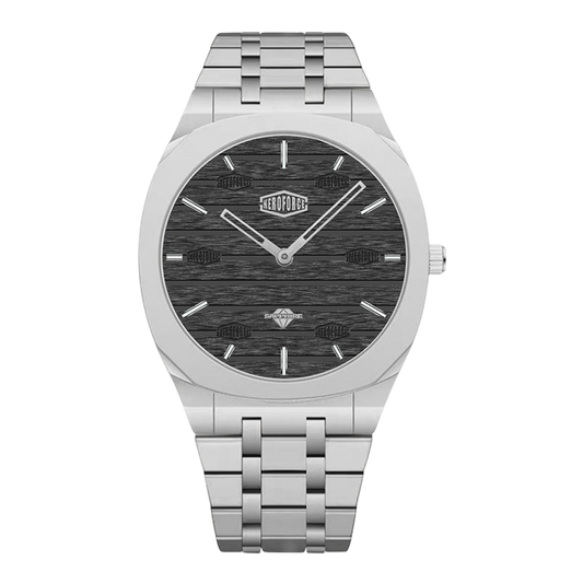 front Black wood dial watch