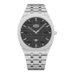 front Black wood dial watch